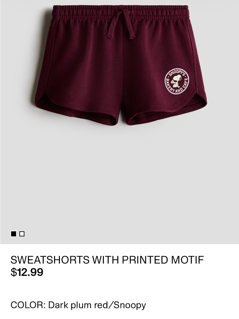 New H&M Dark Plum Red Snoopy Sweatshorts